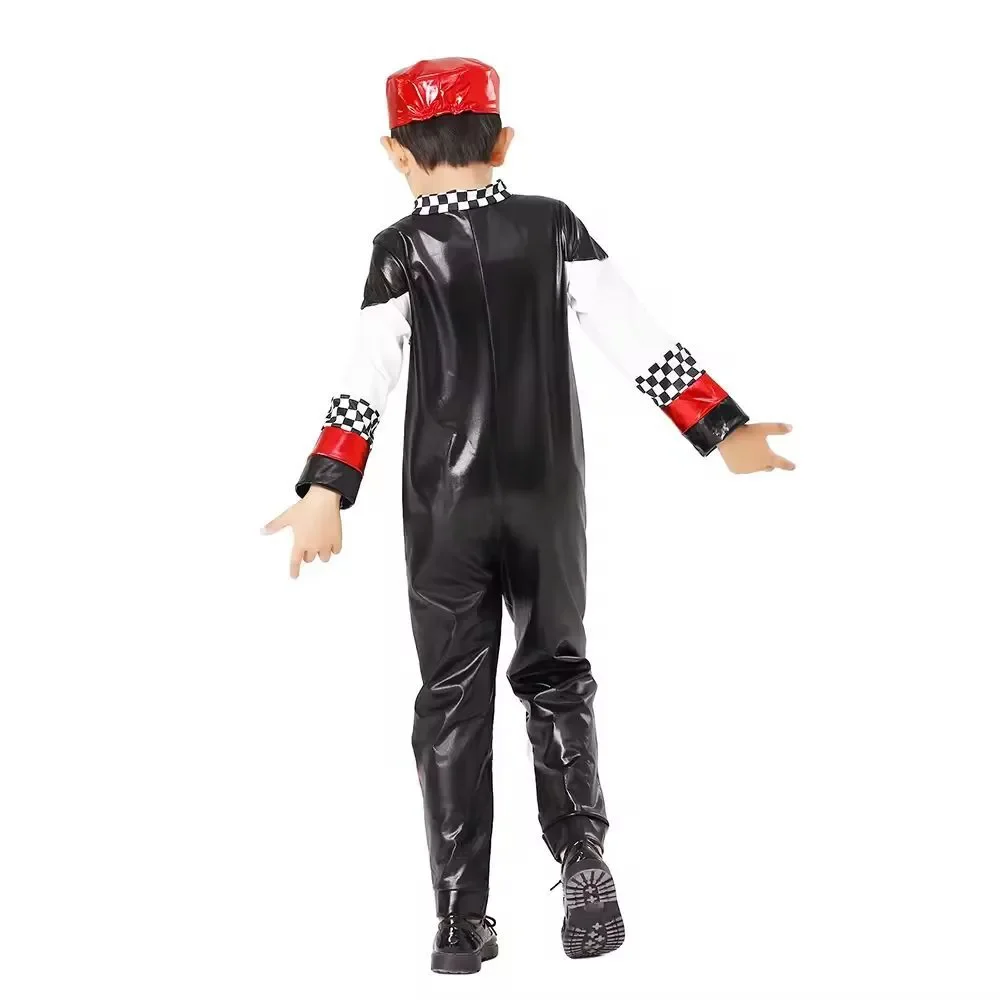 Race Car Driver Costume – Boys Size 140/L (US Age 9–10), Jumpsuit + Cap -Driver